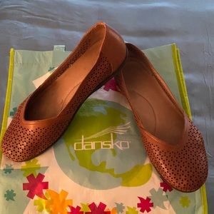Dansko leather flats (cut-out pattern), dark tan.
